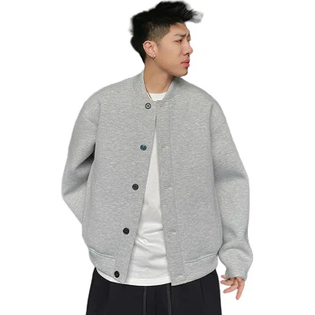 徐百货 美式重磅潮牌纽扣棒球领宽松休闲懒感情侣百搭棒球服工装立领 夹克 男女同款