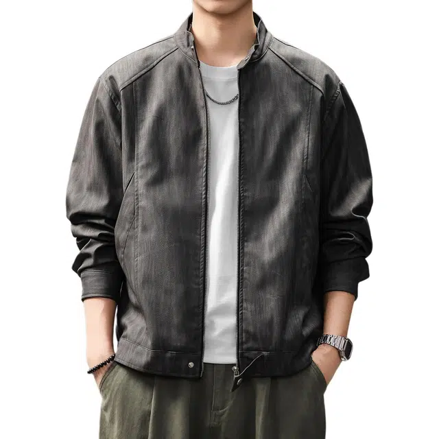 贵色 百搭高端纹理感机车立领美式复古皮衣 男女同款