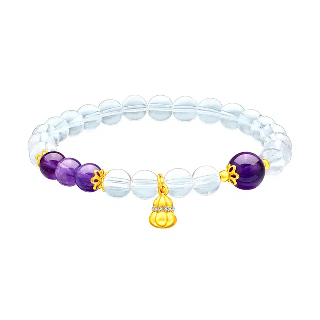 梦金园 【好运晶石系列】新中式招财葫芦小众设计复古国风氛围感日常气质清冷感时尚百搭 能量 福禄双全#天然 紫水晶 手串 女款