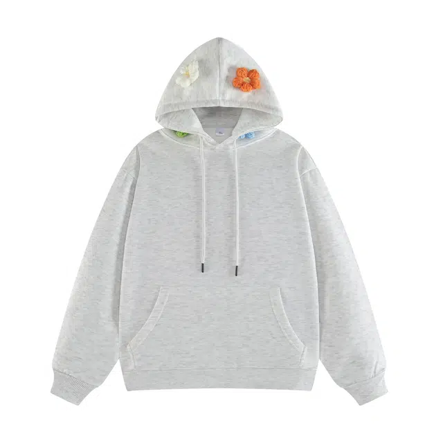 【立体花卉】布客行 拼接撞色创意重工美式高街万针刺绣氛围感学院风我长袖上衣个性设计潮牌百搭情侣日常休闲重磅连帽卫衣 男女同款