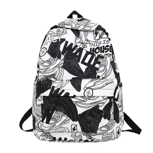 蔻蒂熊 书包男生初中生大学生涂鸦大容量男潮流帅气高中生中学生小众款背包男款 尼龙布 双肩包 常规 蓝色/灰色/白色/卡其色