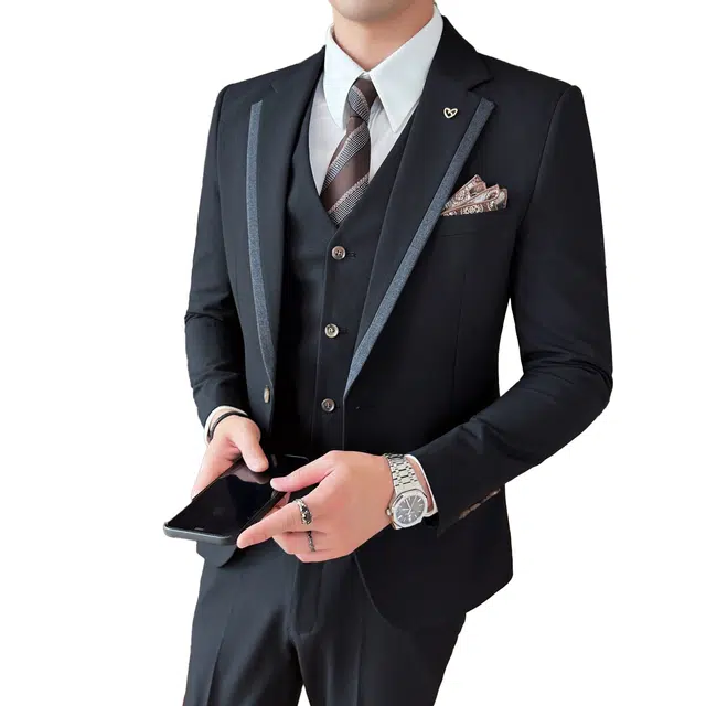 艾梵斯贝 高端轻奢平驳领一粒扣商务休闲正装修身宴会婚礼礼服韩版绅士高级感品质职业装西装套装 男款