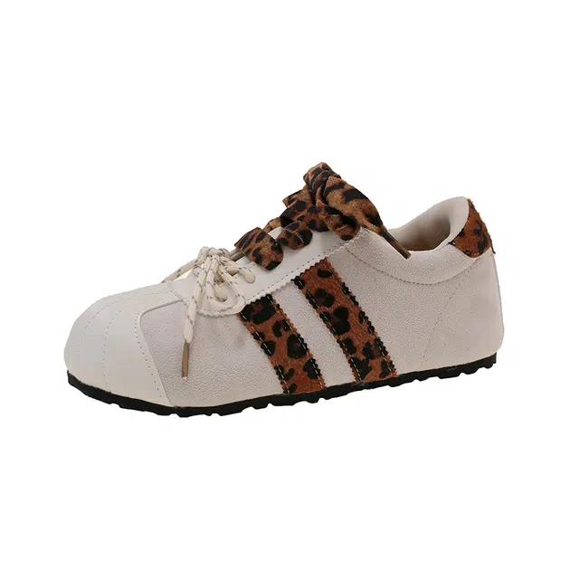 超纤皮 复古豹纹拼色丑萌内增高百搭运动鞋 女士休闲单鞋 女款