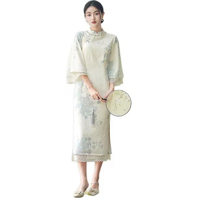敲模女孩 新中式绝美轻国风禅意旗袍女高级感长袖连衣裙 女款