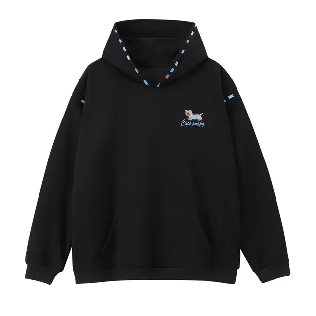 佐菲利 重磅硬挺拼接刺绣设计感大帽子长袖外套美式复古小狗绣花连帽卫衣 男女同款