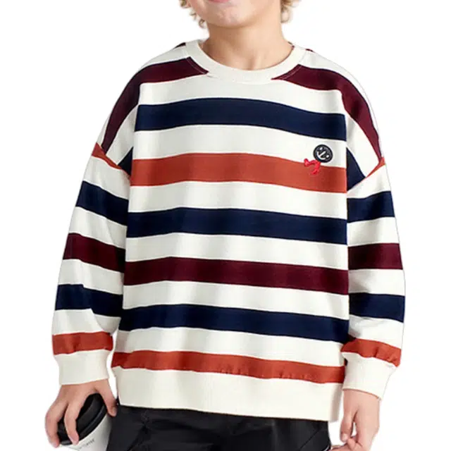 俞兆林日系学院纯棉炫彩宽条纹学生校园运动吸汗透气休闲舒适落肩袖圆领套头长袖  卫衣