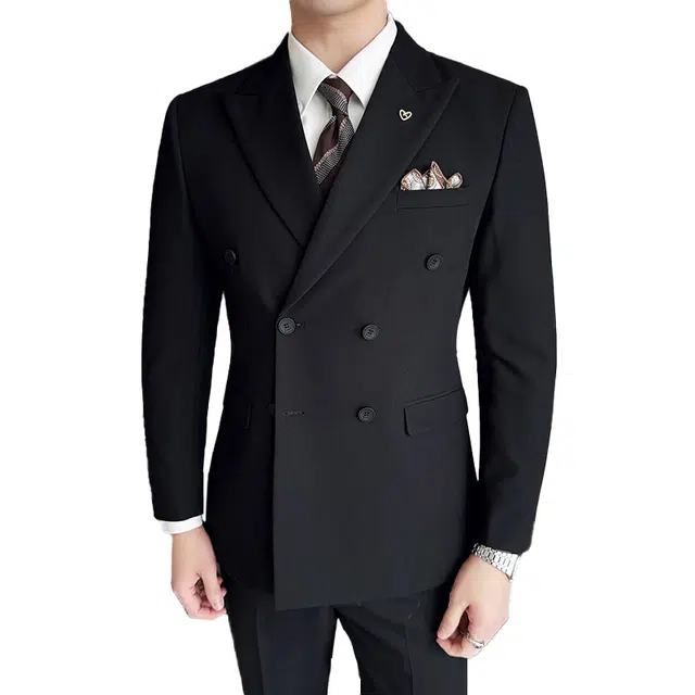 艾梵斯贝 高端轻奢简约通勤双排扣英伦风高级感商务正装韩版修身三件套礼服婚服休闲约会职业气质西装套装 男女同款