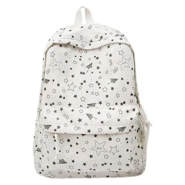 單倉 高颜值时尚星星卡通印花设计学院风通勤百搭背包初高中学生大容量轻便耐磨书包 尼龙 双肩包 常规 女款 白色/粉色/蓝色/黑色