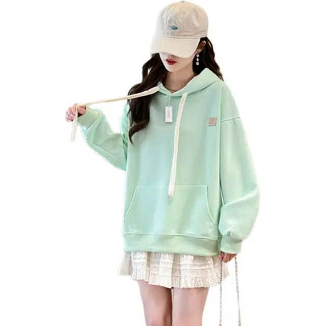 丝絮丝绸 学院风简约时尚复古宽松百搭上衣卫衣 女款