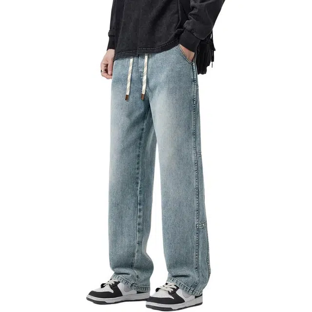 么宁 秋冬季美式高街复古水洗简约百搭舒适透气个性痞帅休闲牛仔裤 男女同款