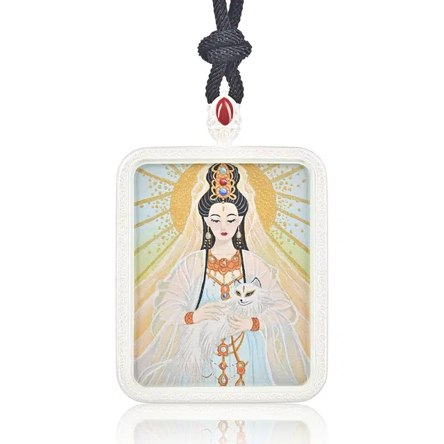 喃呢 藏式热贡精工手绘唐卡 观世音菩萨增福增慧护身符度一切新中式都市文玩国风#好运 铜合金 项链 男女同款情侣款