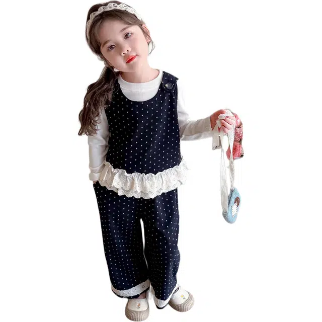 帕兰朵休闲运动套装 潮流时尚百搭宽松舒适洋气可爱风小女孩点子花边三件套 中小童