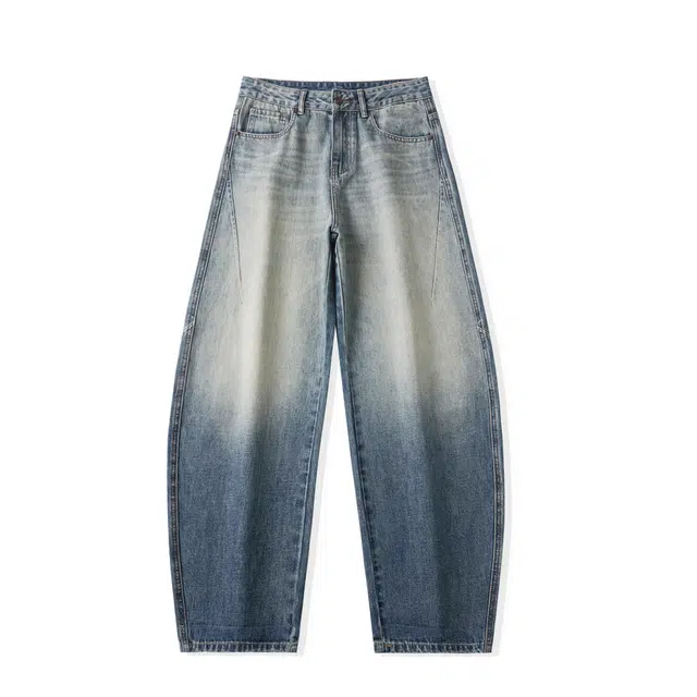 么宁 秋冬季美式高街复古水洗弯刀裤简约百搭舒适透气个性痞帅休闲牛仔裤 男女同款