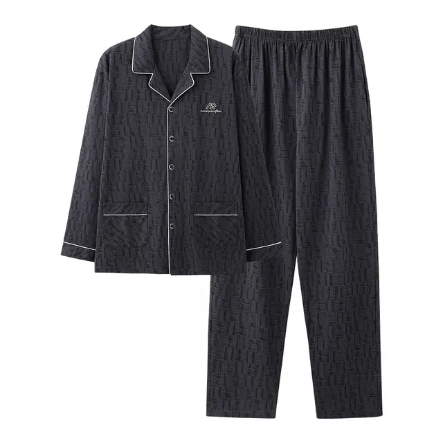 莫代尔 秋冬纯棉亲肤经典开衫透气翻领舒适柔软家居服睡衣套装 男款