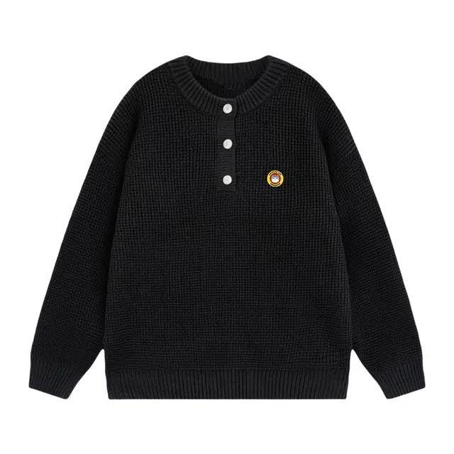 吾皇猫 美式复古高街简约基础款学院风圆领套头纽扣上衣潮流潮牌长袖打底衫休闲宽松时尚百搭痞帅慵懒风秋冬款针织衫 男女同款