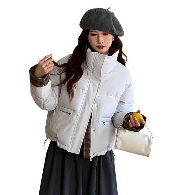 荟萃阁 格子撞色立领冬季短款宽松学院风韩系棉衣棉服 女款