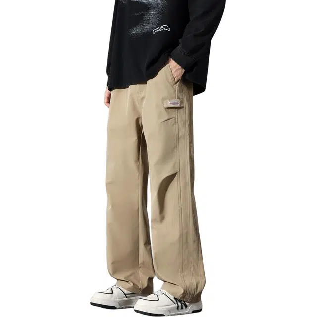 么宁 秋冬季简约百搭工装裤垂感舒适透气宽松直筒裤设计感个性时尚运动休闲裤 男女同款