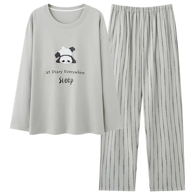 俏霓桐 可爱卡通圆领纯棉亲肤简约字母休闲舒适长袖长裤家居服可外穿睡衣套装 男款