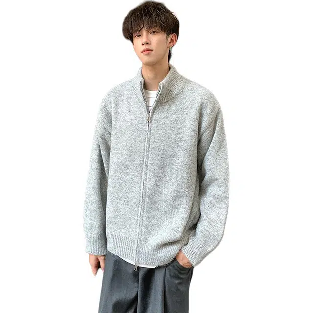 佐菲利 美式双拉链开衫高街立领外套潮牌百搭休闲情侣上衣针织衫 男女同款