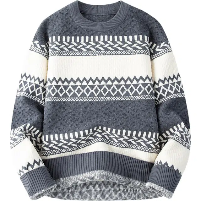 卡丹狄诺 加厚保暖秋冬季宽松撞色男士上衣毛衣 男款