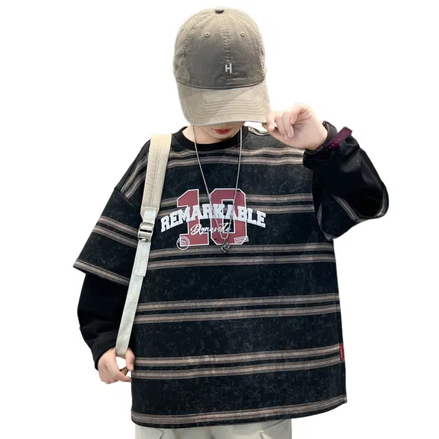 浪莎休闲卫衣 春秋 潮流拼接字母印花上衣 青少年