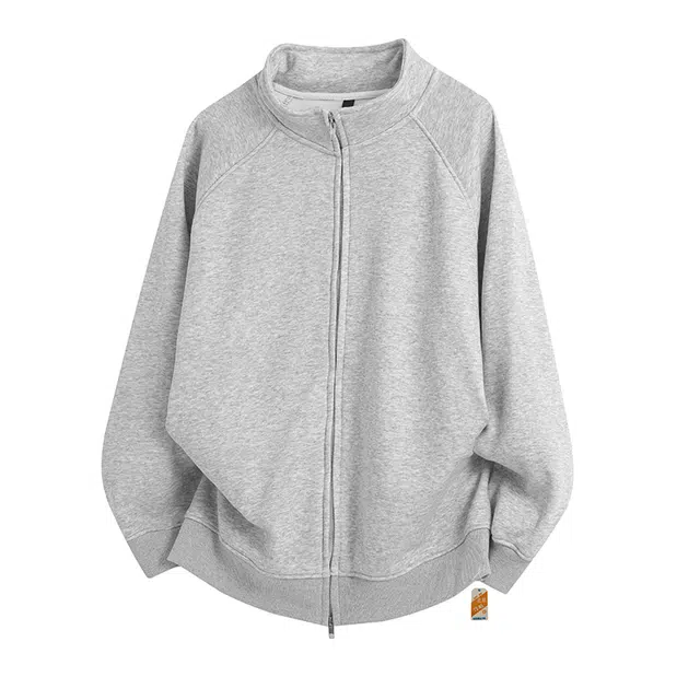 北欧攻略 美式重磅立领开衫有型硬挺女男春季双拉链纯色百搭情侣运动外套潮卫衣 男女同款