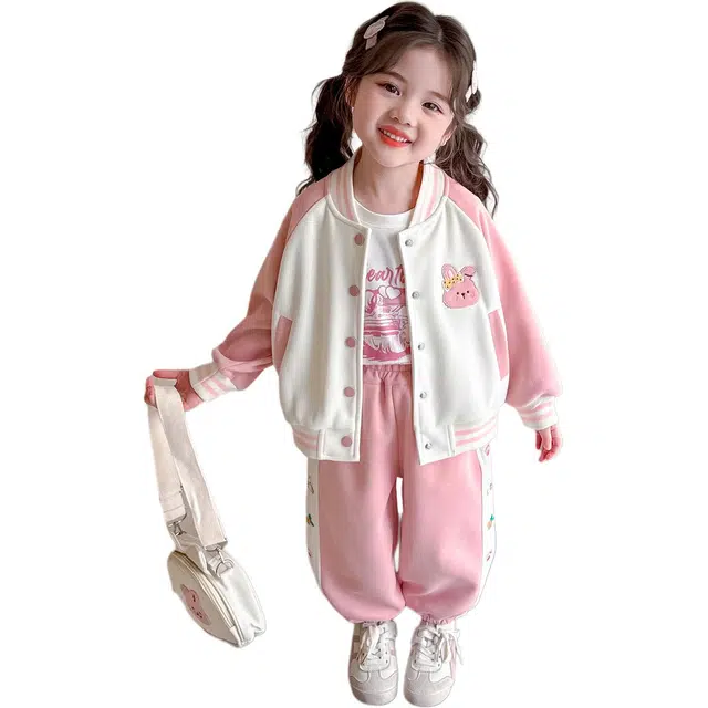 帕兰朵休闲运动套装 潮流时尚百搭宽松舒适洋气可爱风立体兔耳朵绣花棒球服两件套 中小童