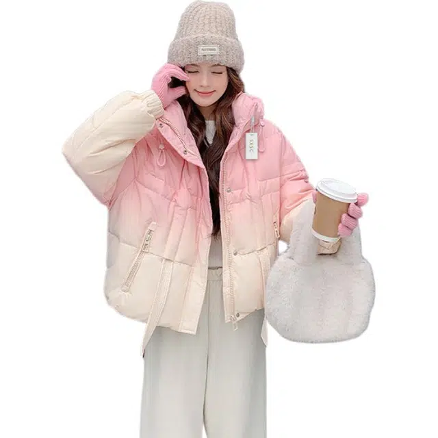 丝絮丝绸 渐变设计感多巴胺连帽外套棉服 女款