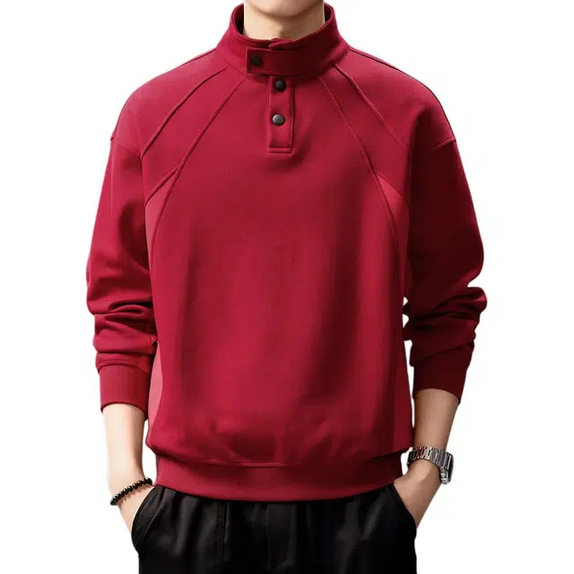 贵色 日系潮流时尚百搭纯色简约潮牌高街拼接设计日常穿搭休闲立领卫衣 男女同款