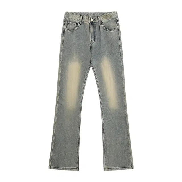 下层基础 微喇弹力显高显瘦水洗做旧长裤百搭舒适直筒牛仔裤 男女同款