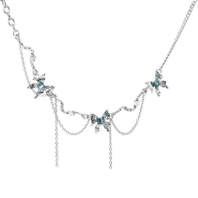 阿葱饰品 冰川蝴蝶 甜美优雅清新可爱流苏吊坠少女心 甜酷辣妹精致小众个性潮流高级感颈链#好运 合金 项链 女款