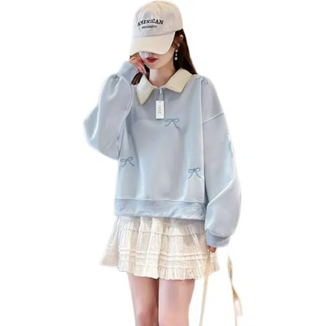 丝絮丝绸 学院风时尚甜美卡通设计复古宽松上衣卫衣 女款