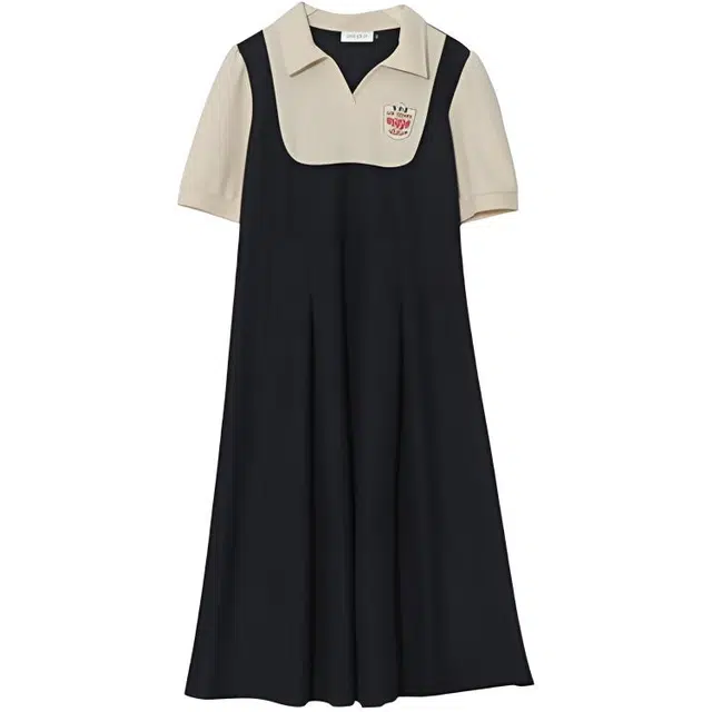 惟友 胖女生显瘦连衣裙胖妹妹女装大码夏装裙子胖女孩穿搭夏款中长裙 女款 撞色学院风俏皮可爱假两件