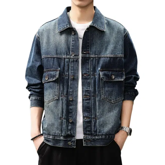 贵色 高端美式复古水洗潮牌百搭潮流工装翻领牛仔外套 男女同款