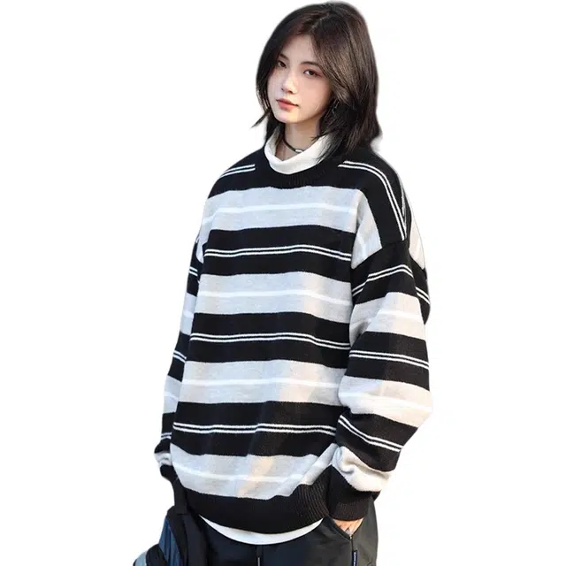 徐百货 美式复古慵懒条纹套头痞帅潮牌简约休闲毛衣 男女同款