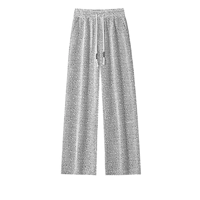 欧路得 小香风斑马纹冰丝裤子夏季薄款美式微喇运动裤宽松直筒休闲裤 男款