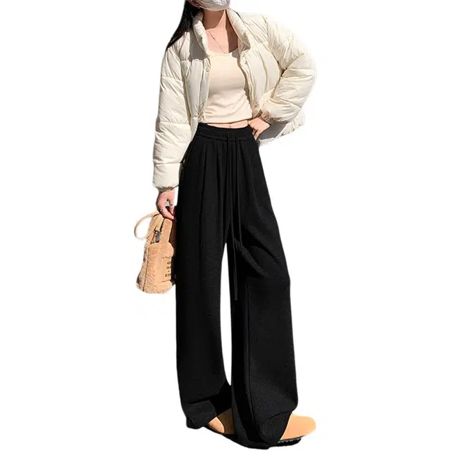 思蓓儿 糯米昵阔腿裤高腰垂感软糯加绒简约长裤休闲裤 女款