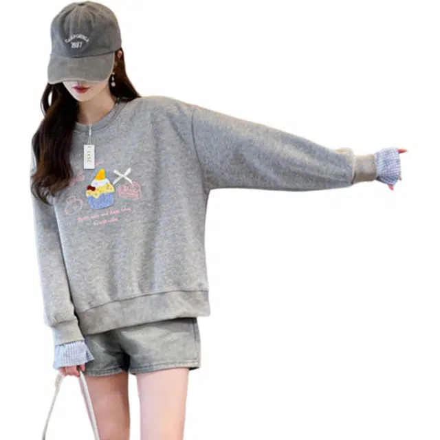 丝絮丝绸 学院甜美卡通可爱风时尚复古宽松百搭上衣卫衣 女款