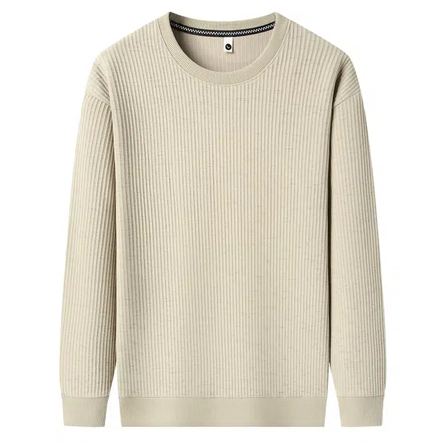 卡丹狄诺 长绒棉宽松休闲秋冬季坑条设计长袖男轻奢品质户外潮流百搭纯色上衣打底衫男圆领卫衣 男女同款