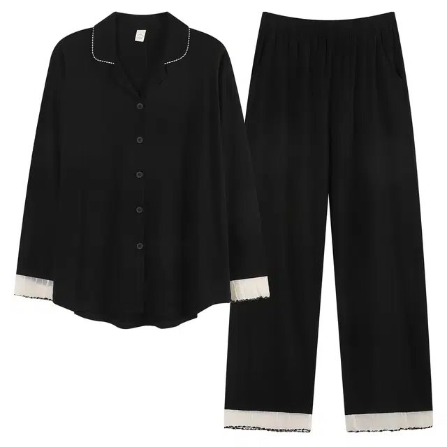 俏薇妮 柔软舒适春秋季纯棉长袖透气不闷肤家居服睡衣套装 女款