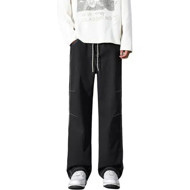 么宁 秋冬季简约百搭宽松直筒裤潮流时尚垂感舒适透气长裤个性阔腿休闲裤 男女同款