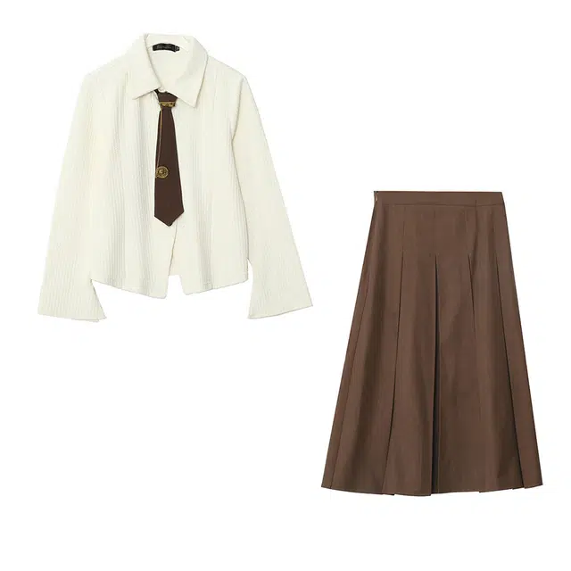惟友 大码女装秋款秋装胖女孩显瘦穿搭胖妹妹胖女生裙装套装 女款 学院风衬衫高腰半身裙两件套
