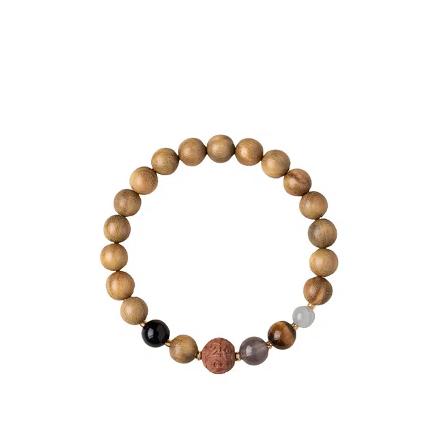 仙园韵 太极自然绿檀木静心红柏虎眼石六字真言手链礼手饰女#好运 绿檀 手串 女款