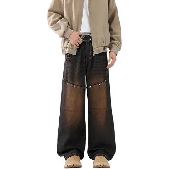 佐菲利 美式复古微喇阔腿松弛感穿搭牛仔裤 男女同款