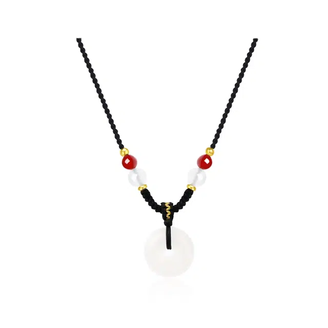 【赠暴富手机贴】 重庆金店 浮光平安扣吊坠 招财纳福 新中式转运珠国风轻奢简约气质通勤百搭表白#好运 琉璃 玉石项链 男女同款情侣款