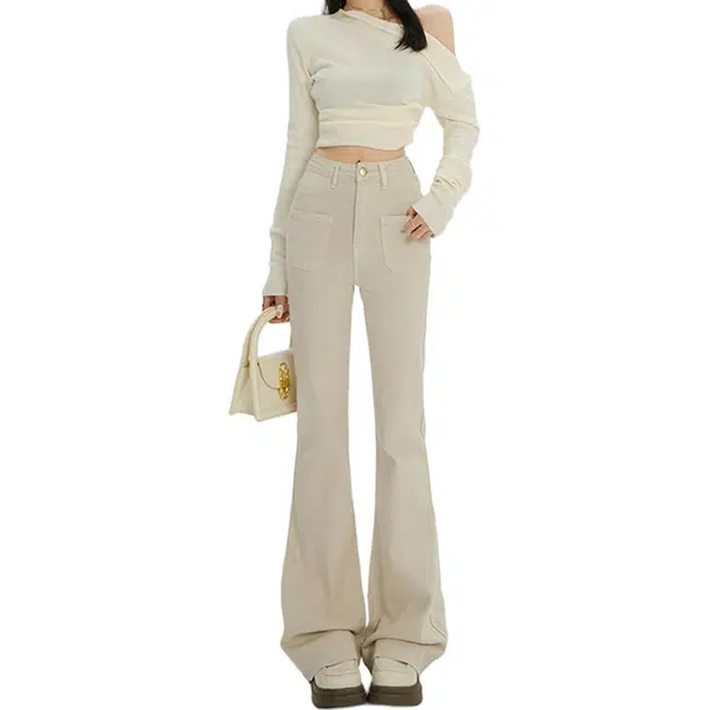 如续 美式复古韩系小众设计感微喇长裤百搭舒适休闲拖地马蹄牛仔裤 女款