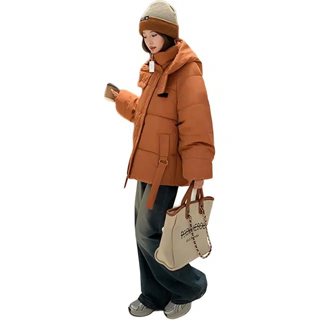 丝絮丝绸 冬季韩系潮流宽松面包服加厚连帽外套棉服 女款