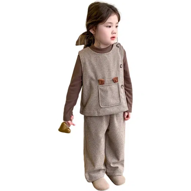 帕兰朵 休闲运动套装 潮流时尚百搭宽松舒适洋气可爱风小女孩后背蝴蝶结三件套 中小童