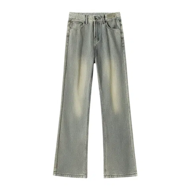 下层基础 重工水洗垂感废土风微喇显高显瘦百搭潮流宽松直筒牛仔裤 男女同款