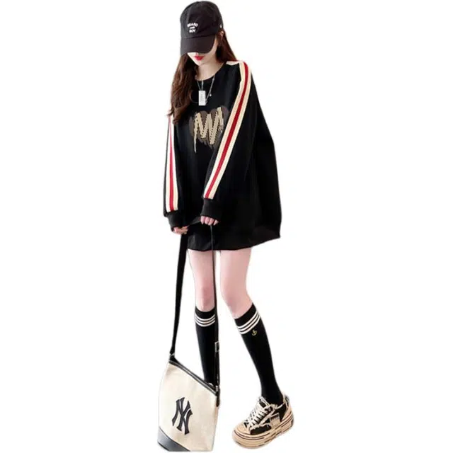 丝絮丝绸 秋季学院风宽松时尚百搭圆领上衣   卫衣 女款